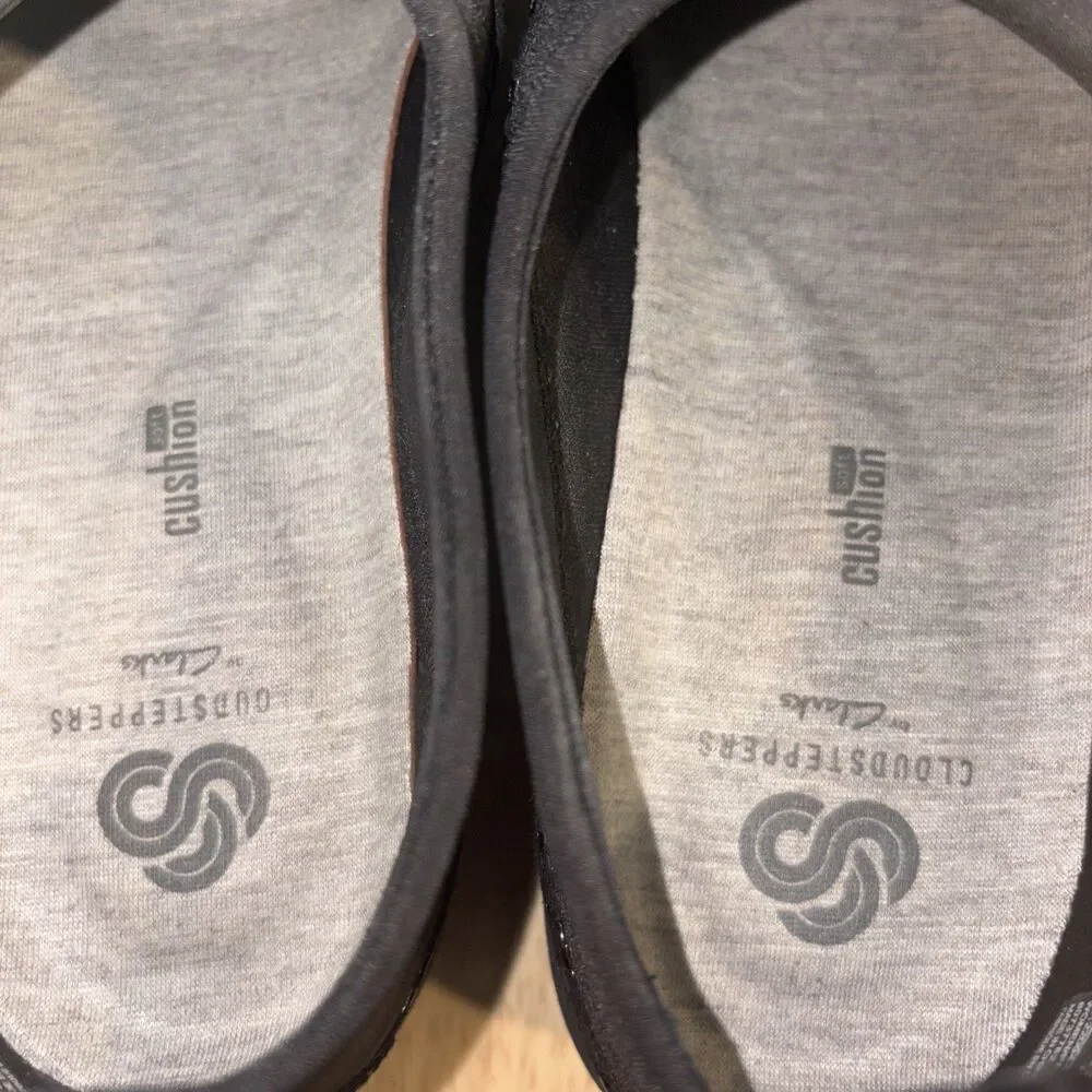 Clarks Cloudsteppers Black Reptile Print Slip On Comfort Shoes 8M